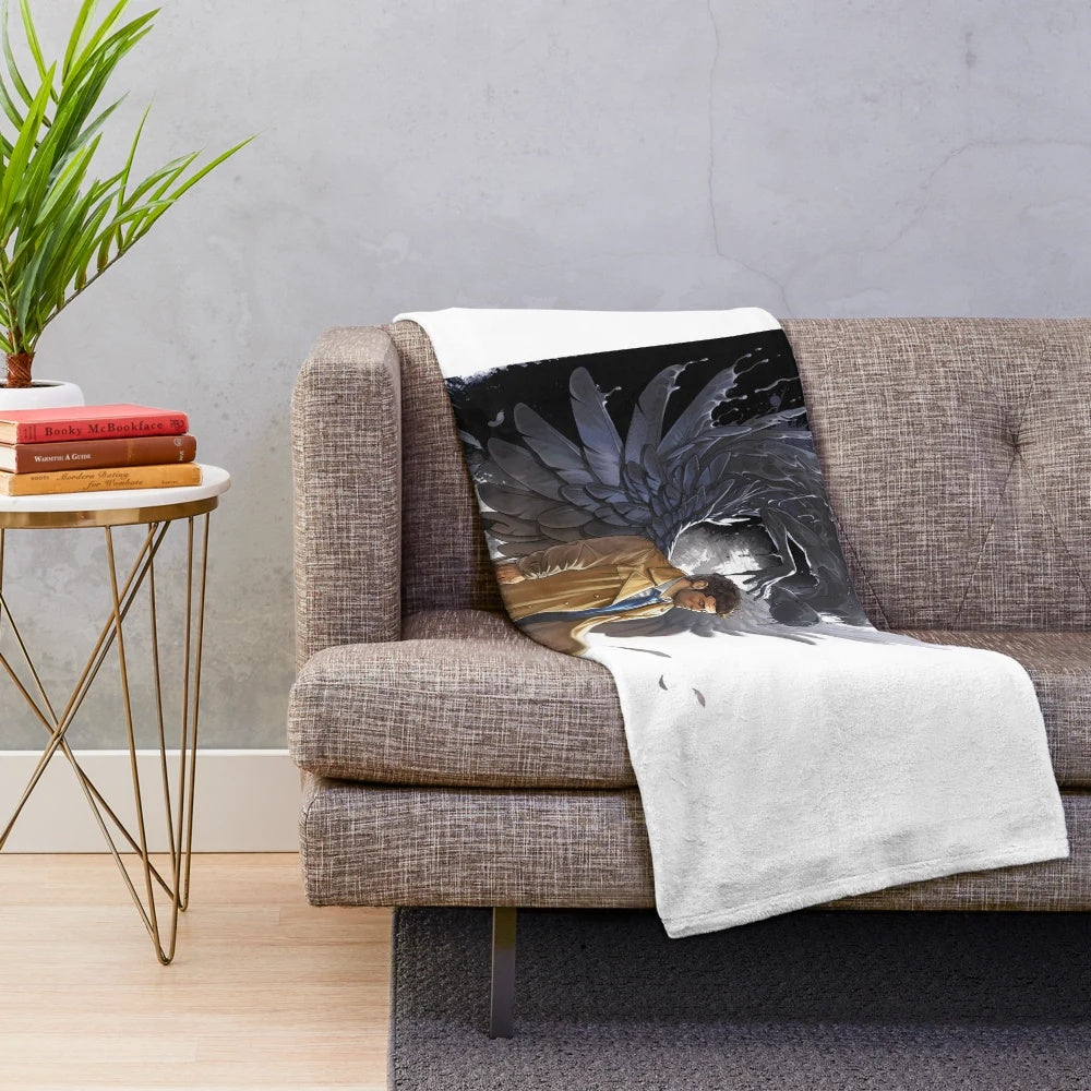 Plush blanket featuring a dark, mysterious shadow design