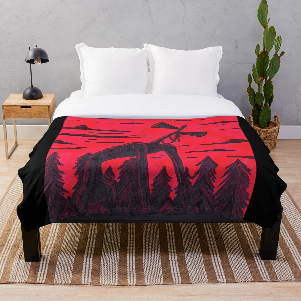 Siren Head inspired plush blanket with dark forest and creature design