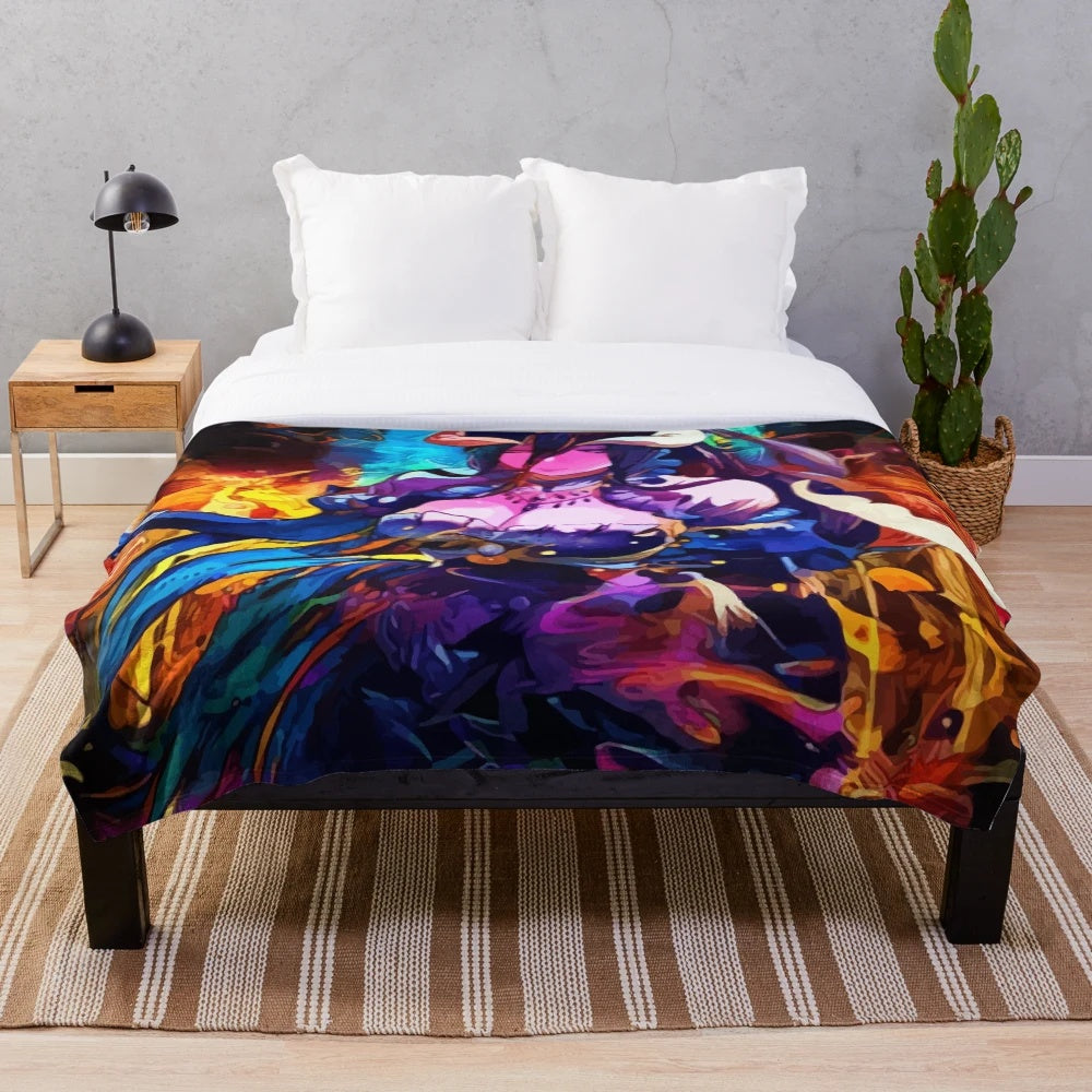 Anime-inspired plush blanket featuring a mysterious succubus character