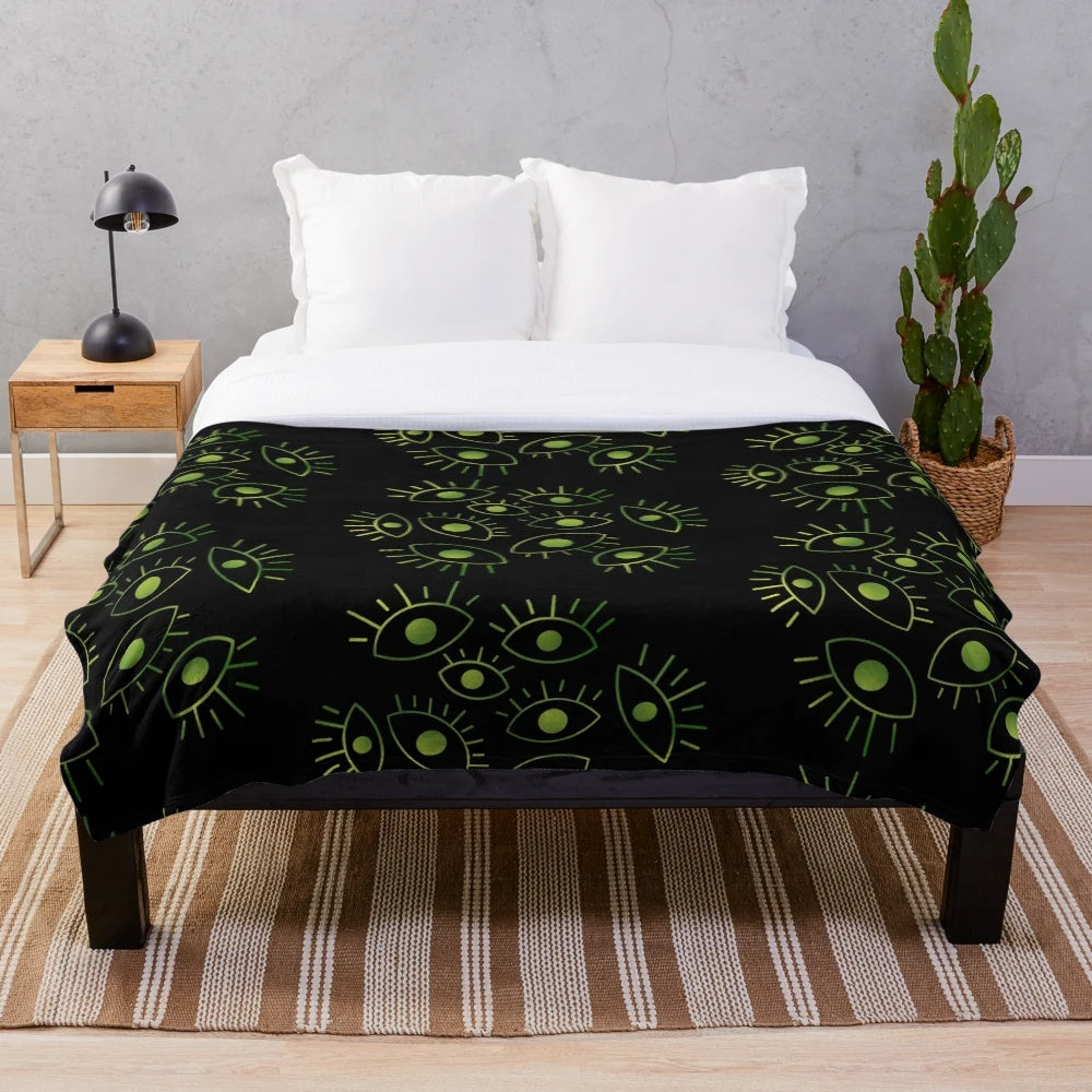 Plush blanket with a mysterious void and eyes design, inspired by cosmic horror