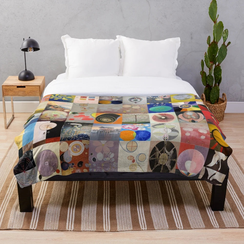 Hilma af Klint inspired plush blanket with abstract design