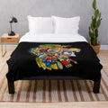 Mayan mythology-inspired plush blanket featuring an Aztec jaguar warrior mask design