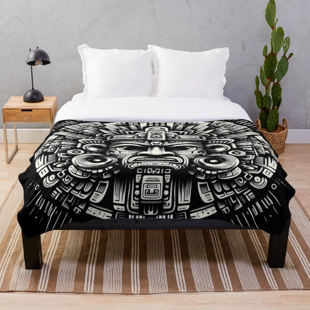 Mayan gods plush blanket featuring ancient mesoamerican deities