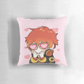 Decorative Mystic Messenger 707 emoticon pillow featuring anime-style illustration