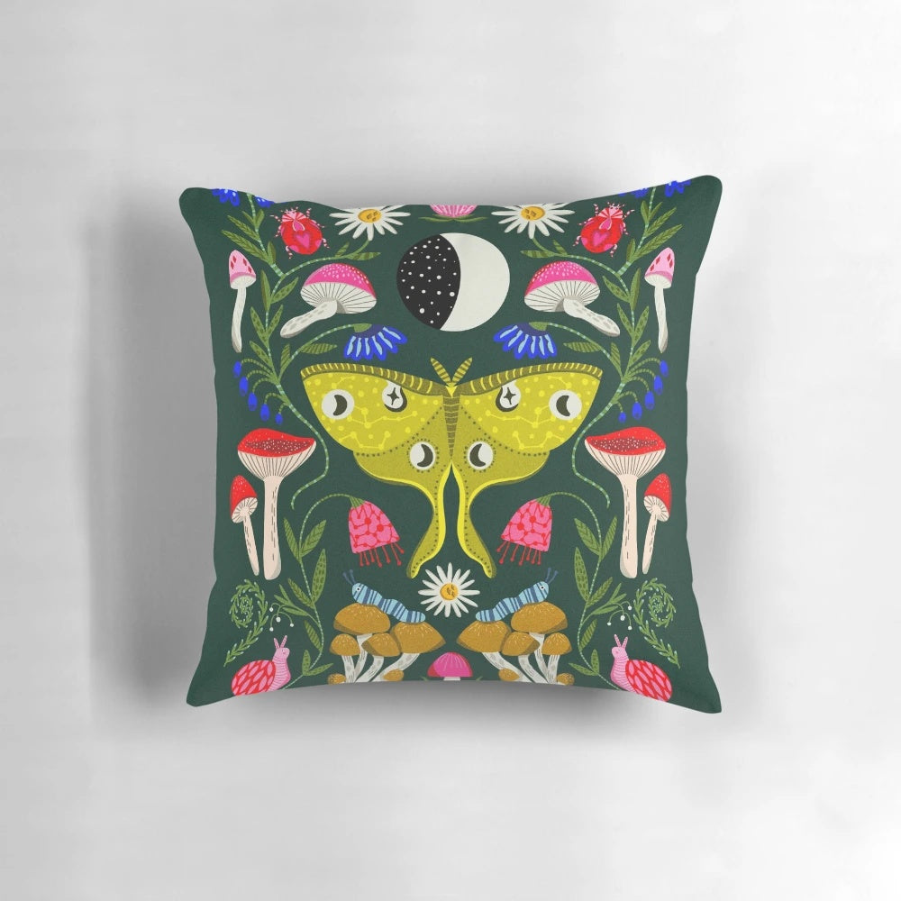Moth and mushroom wall art with floral and moon design, perfect for boho or witch-themed home decor.