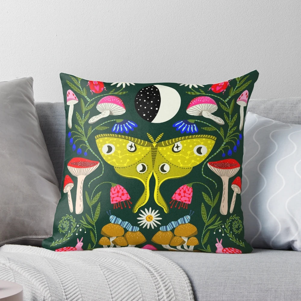 Moth and mushroom wall art with floral and moon design, perfect for boho or witch-themed home decor.
