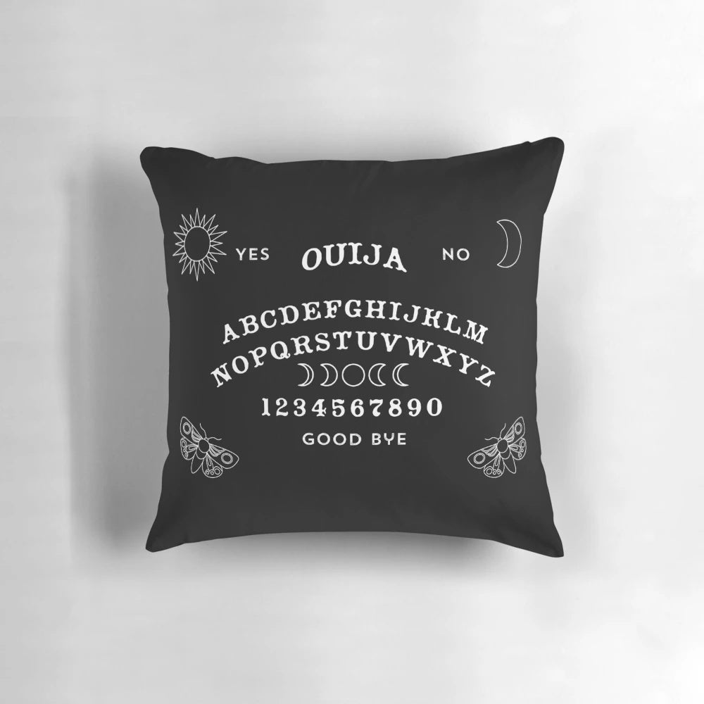 Ouija board pillow with occult and mystic design for paranormal séances