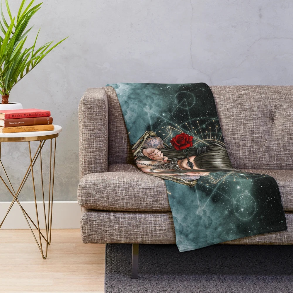 Mystic plush blanket with a surreal see no evil design featuring Gothic and occult inspired elements