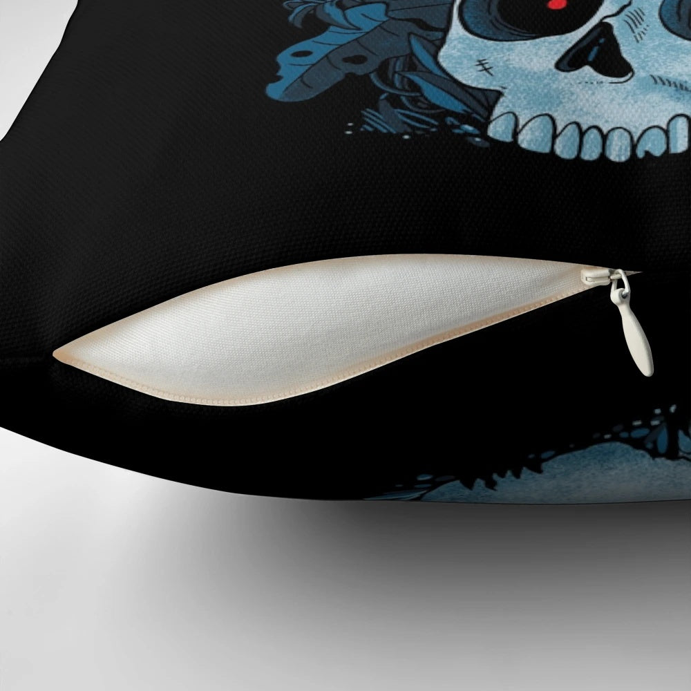 Mystic black and red pillow with bird and moon design, representing spiritual rebirth