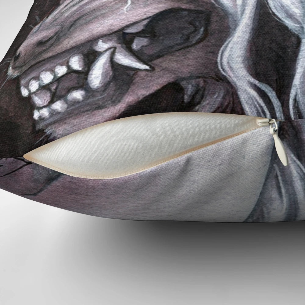 Stray witch pillow with dog, wolf, and albino girl fantasy design