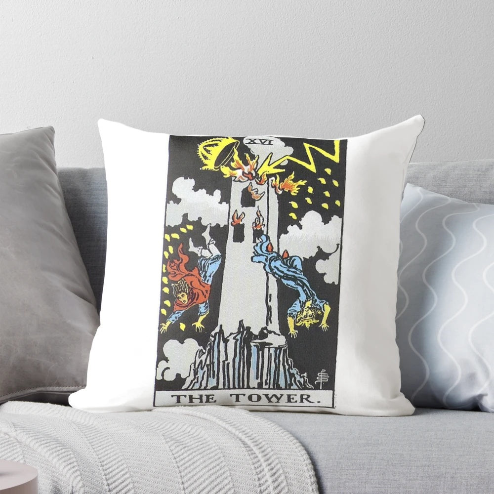 The Tower Tarot Pillow featuring the iconic tarot card design from the Rider-Waite deck