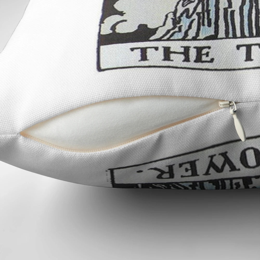 The Tower Tarot Pillow featuring the iconic tarot card design from the Rider-Waite deck
