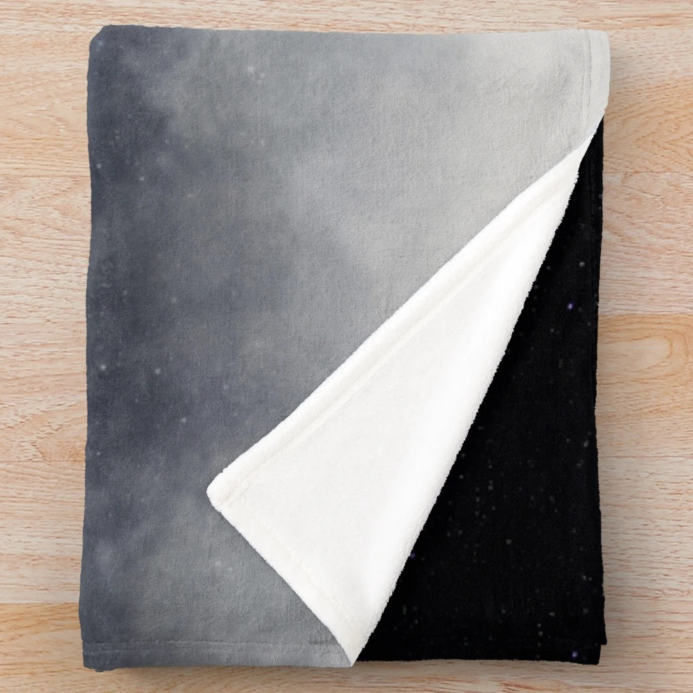 Plush "After We Die" blanket featuring a moonscape landscape with stars and clouds