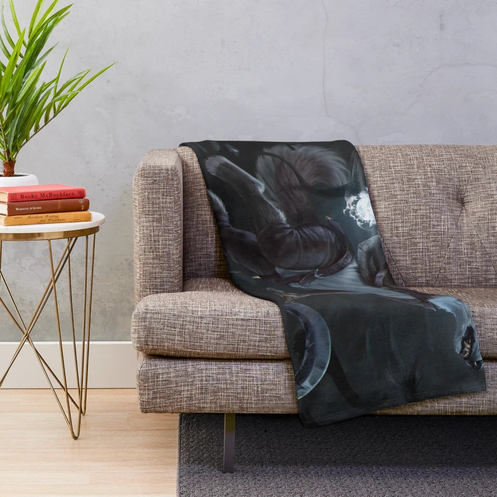 Plush blanket featuring an anthro canine character in a dark, fantasy-inspired design