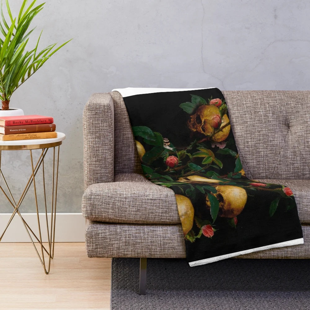Surreal digital art plush blanket featuring a bouquet of flowers