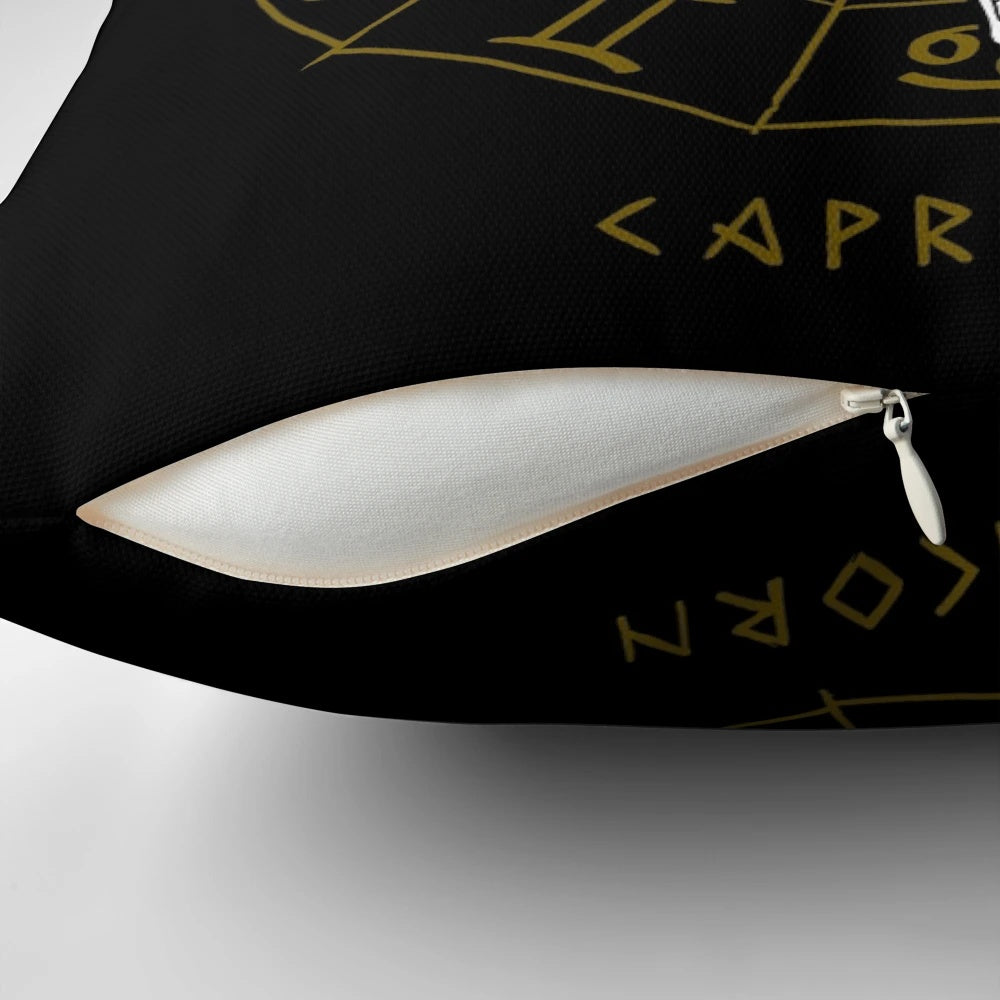 Capricorn zodiac pillow featuring a goat skull design for a spooky, macabre look