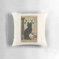 A mystical cat pillow featuring a tarot design, perfect for witchy home decor.