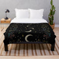 Crescent moon plush blanket with botanical floral design