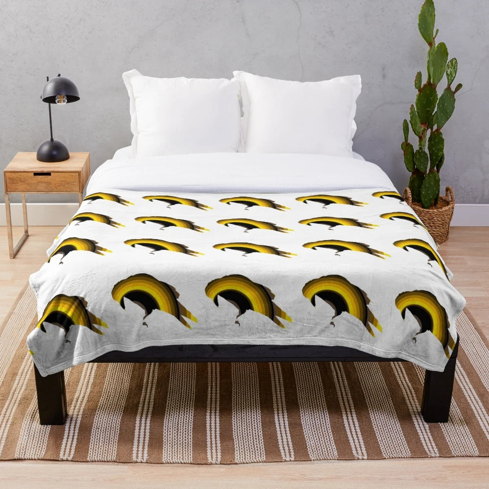 Mystical crow plush blanket featuring a minimalist, abstract design