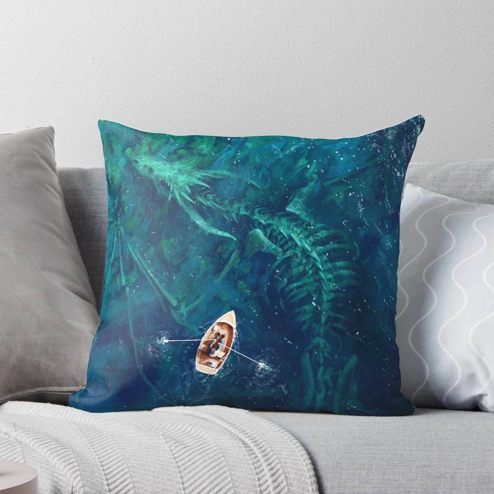 Decorative dragon bones pillow with a mystical, fantasy design