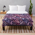 Plush dragon-themed blanket with a seamless watercolor design in dark pink and purple hues