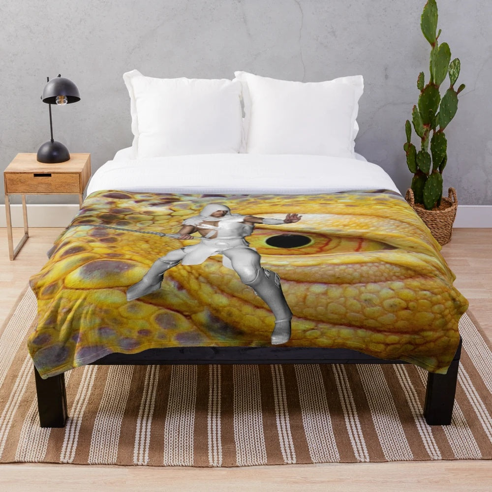 Colorful dragon plush blanket with abstract patterns