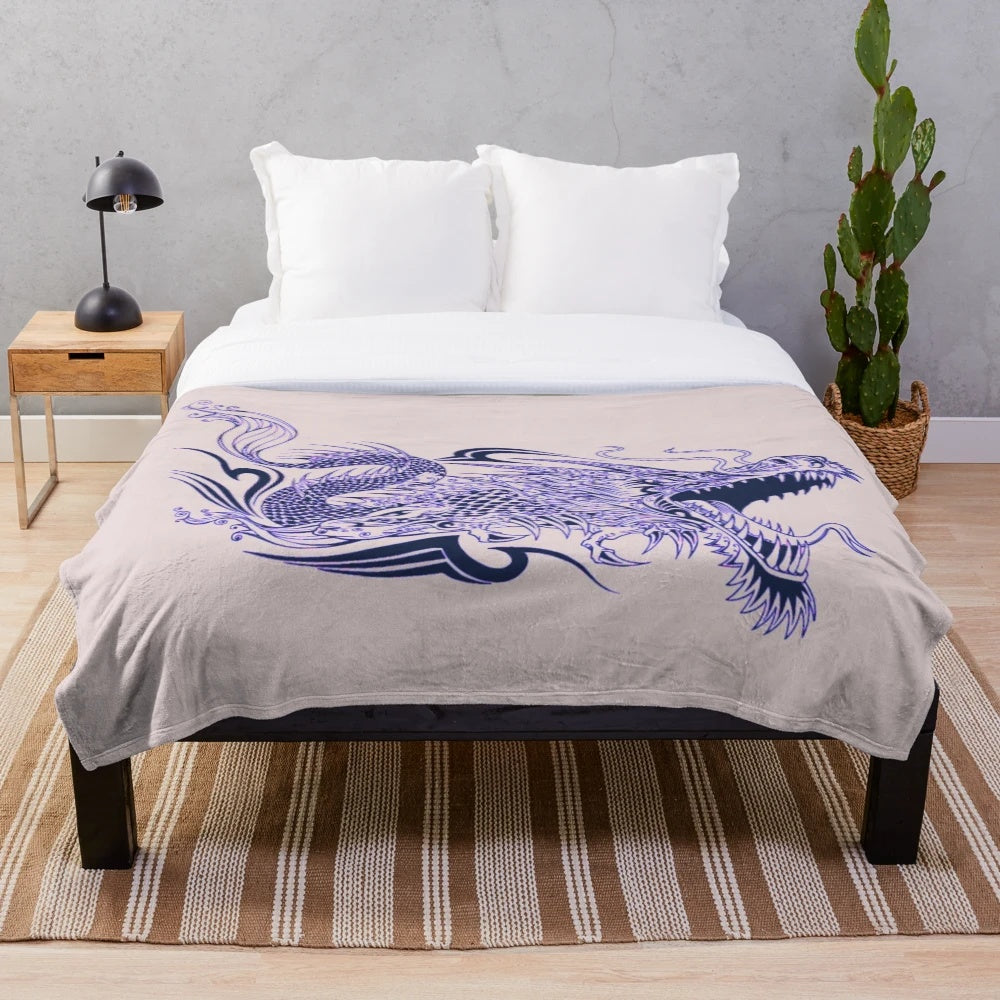 Plush blanket featuring a detailed Chinese dragon tattoo design