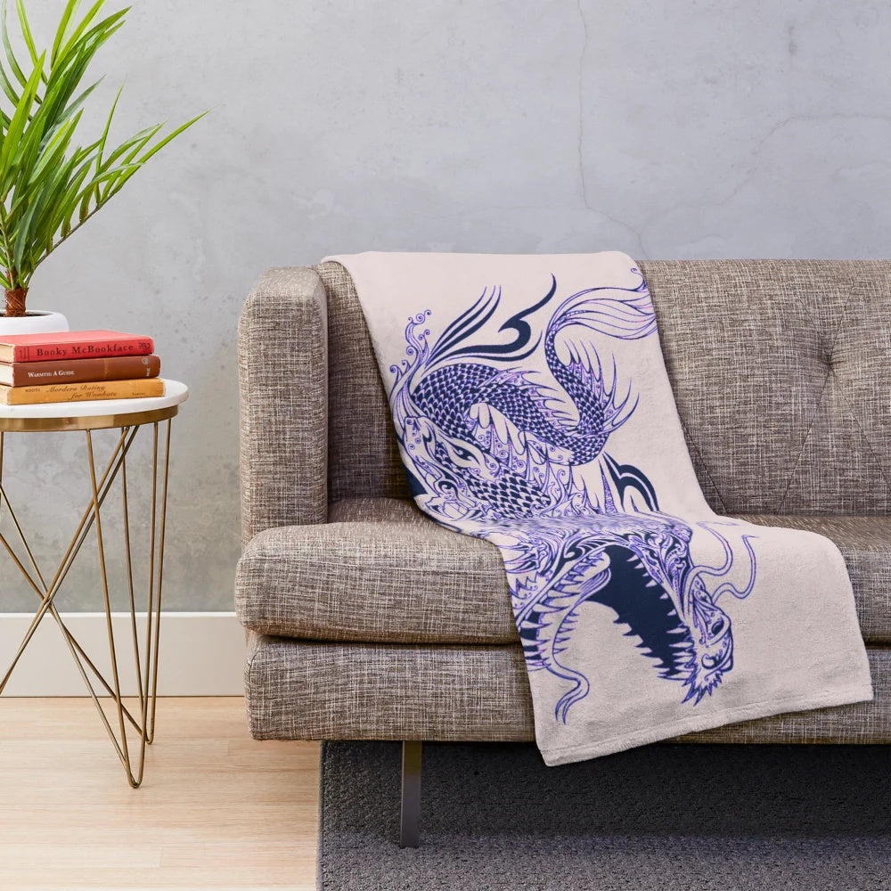 Plush blanket featuring a detailed Chinese dragon tattoo design