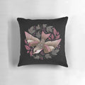 Autumn-inspired throw pillow with a whimsical bird and leaf design, perfect for a cozy, witchy home decor.