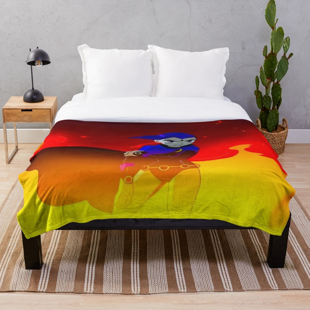 Mystical Fire Raven Plush Blanket with Dark Aesthetic Inspired Design