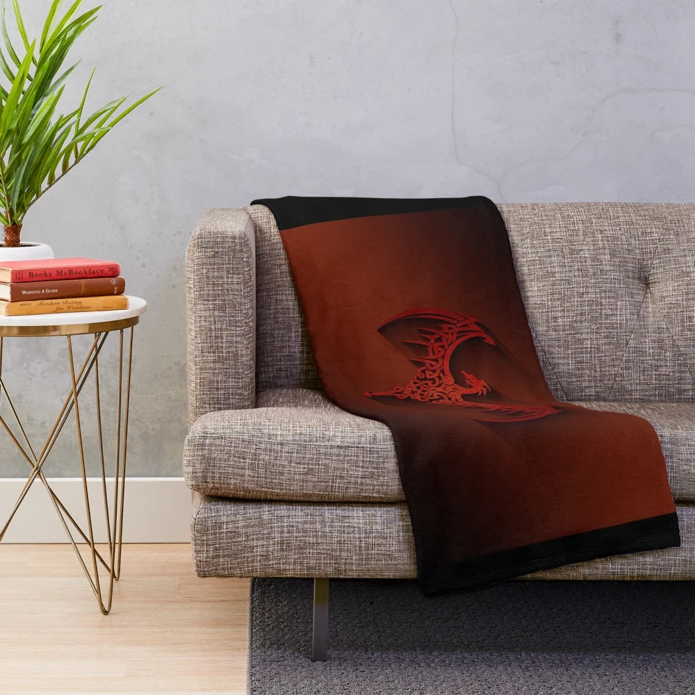 Cozy gothic dragon plush blanket with Celtic-inspired dragon design