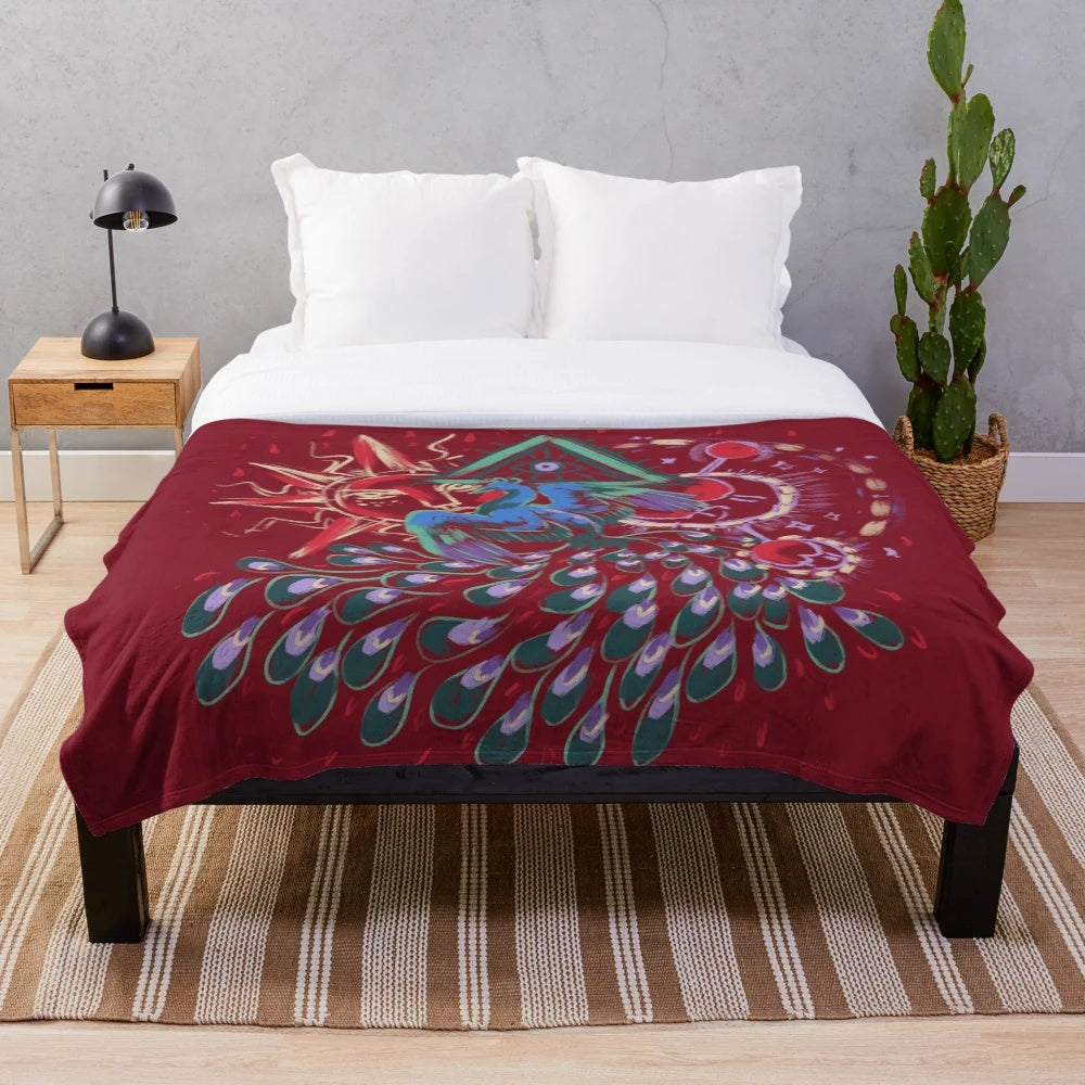 Mystical grunge style plush blanket featuring tiefling character and fantasy symbols