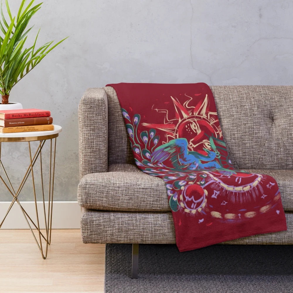 Mystical grunge style plush blanket featuring tiefling character and fantasy symbols