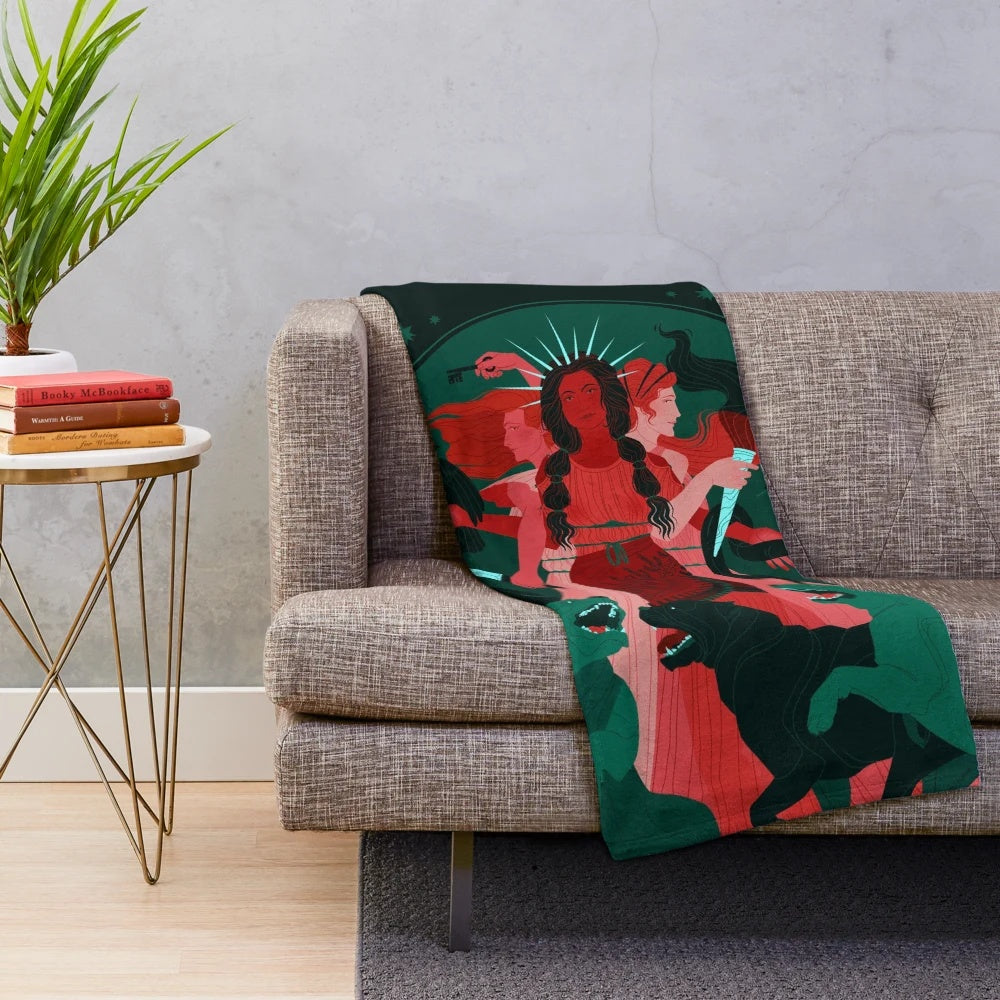 Hecate plush blanket featuring the Greek goddess of witchcraft and the occult