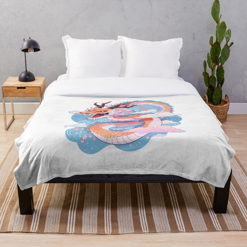 Mystical Japanese dragon plush blanket