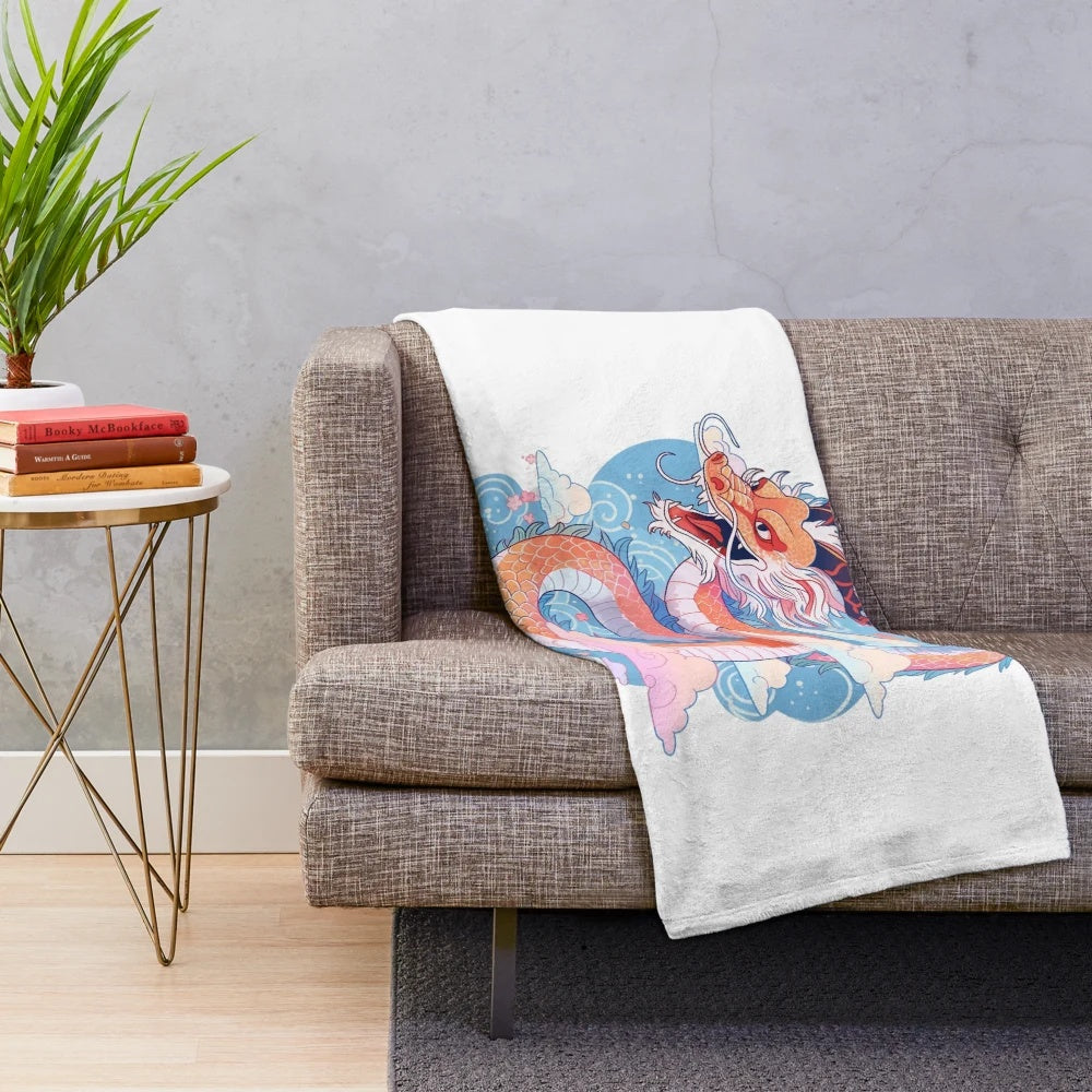 Mystical Japanese dragon plush blanket