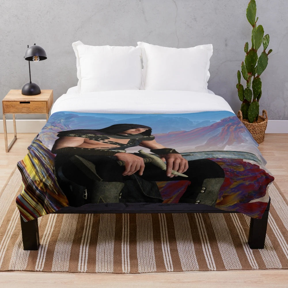 Plush blanket with medieval knight design
