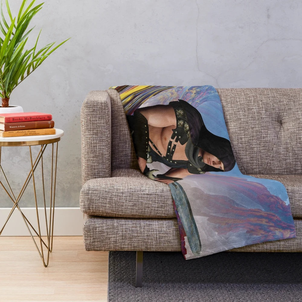 Plush blanket with medieval knight design