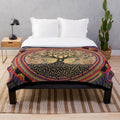 Mystical life tree plush blanket with sacred geometry and visionary psychedelic design