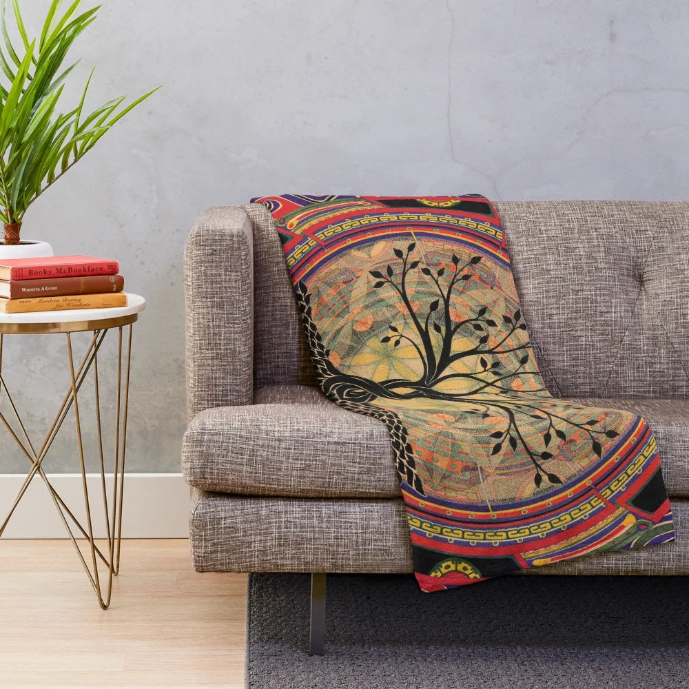 Mystical life tree plush blanket with sacred geometry and visionary psychedelic design