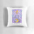 Mystical Lucky Rune Cat Pillow with a black cat and purple accents