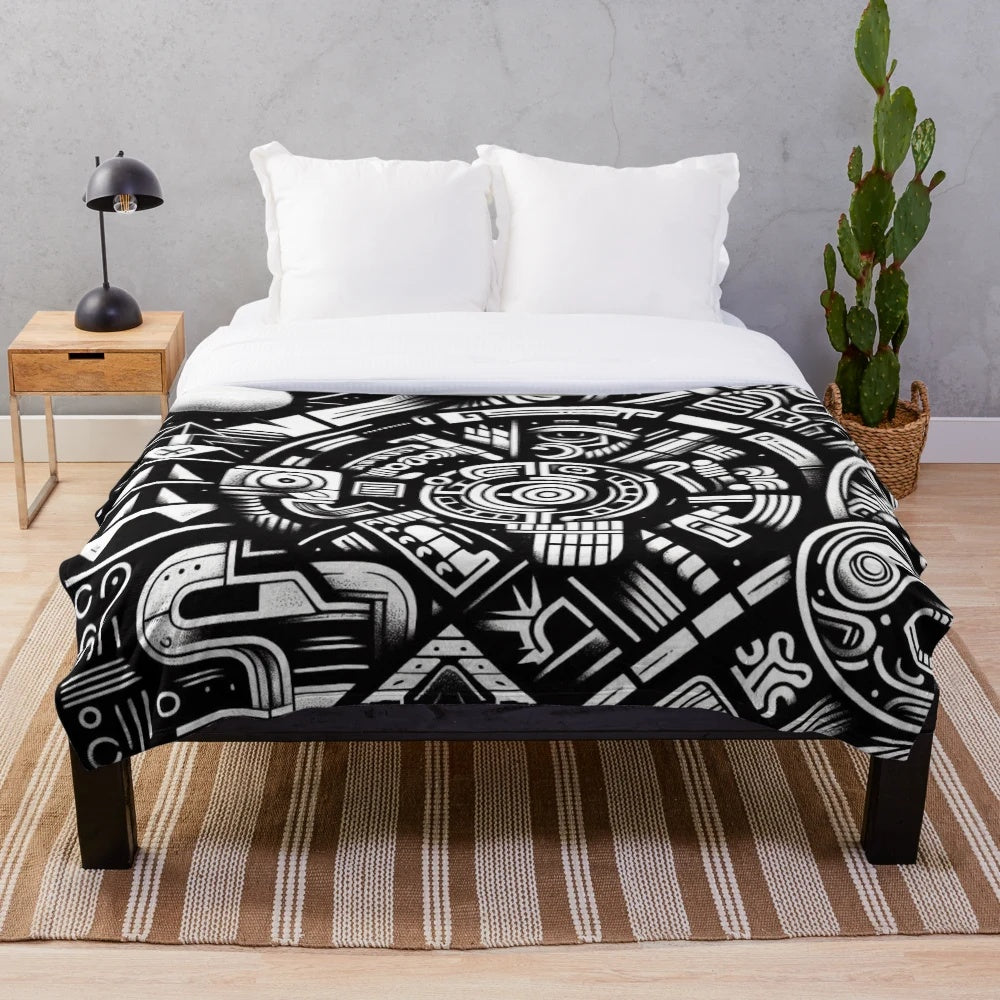 Mayan gods plush blanket featuring ancient Mesoamerican deities