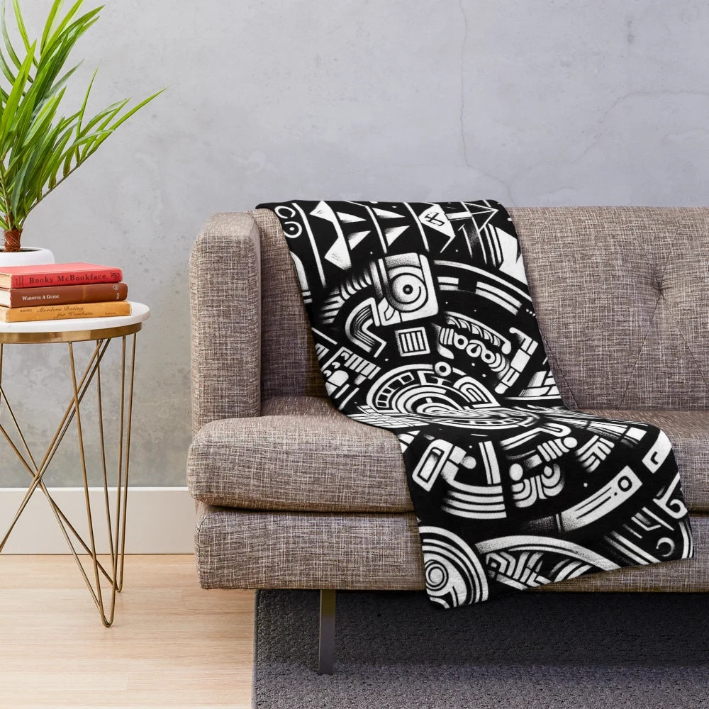 Mayan gods plush blanket featuring ancient Mesoamerican deities