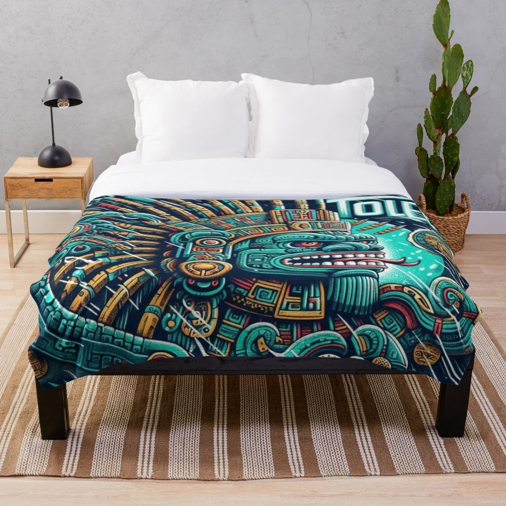 Mayan gods plush blanket featuring ancient Mesoamerican deities and spiritual symbolism
