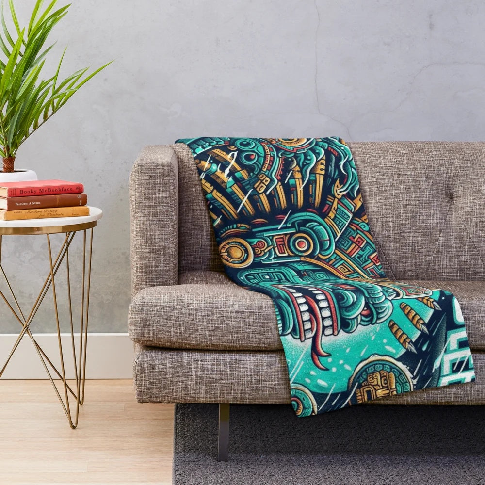 Mayan gods plush blanket featuring ancient Mesoamerican deities and spiritual symbolism