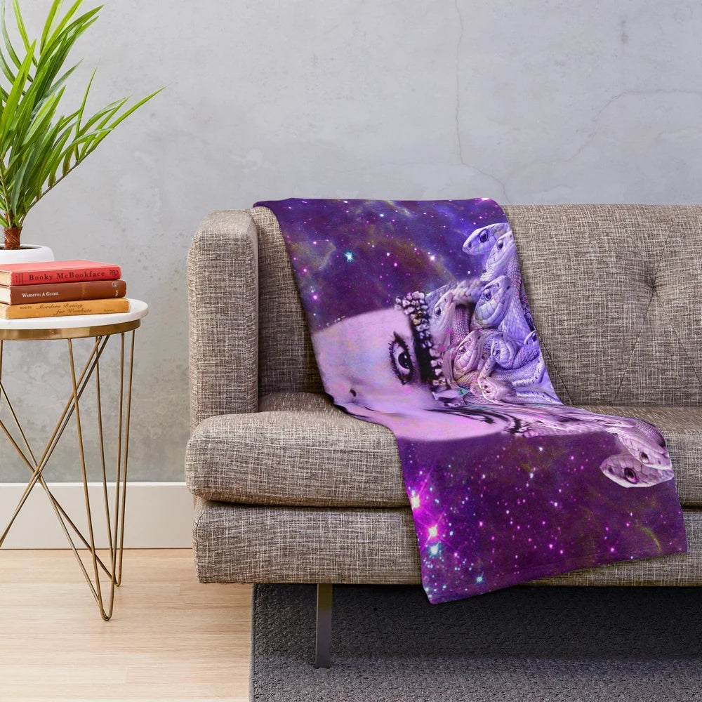 Medusa plush blanket featuring a mythological creature with snake-like hair