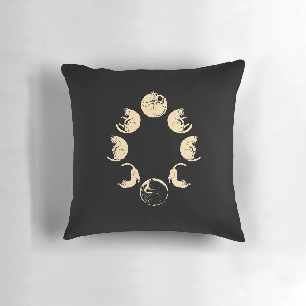 Meow Cycle Pillow featuring a cat design and moon cycle imagery