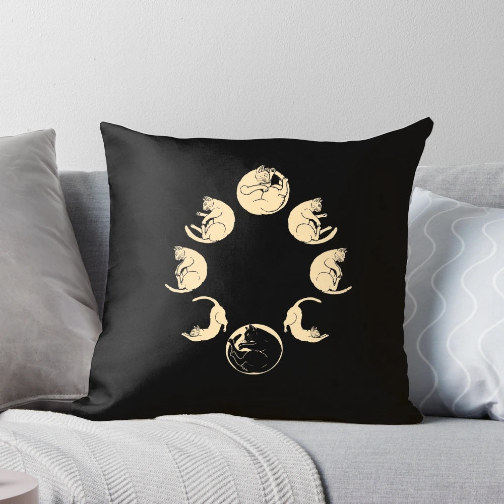 Meow Cycle Pillow featuring a cat design and moon cycle imagery
