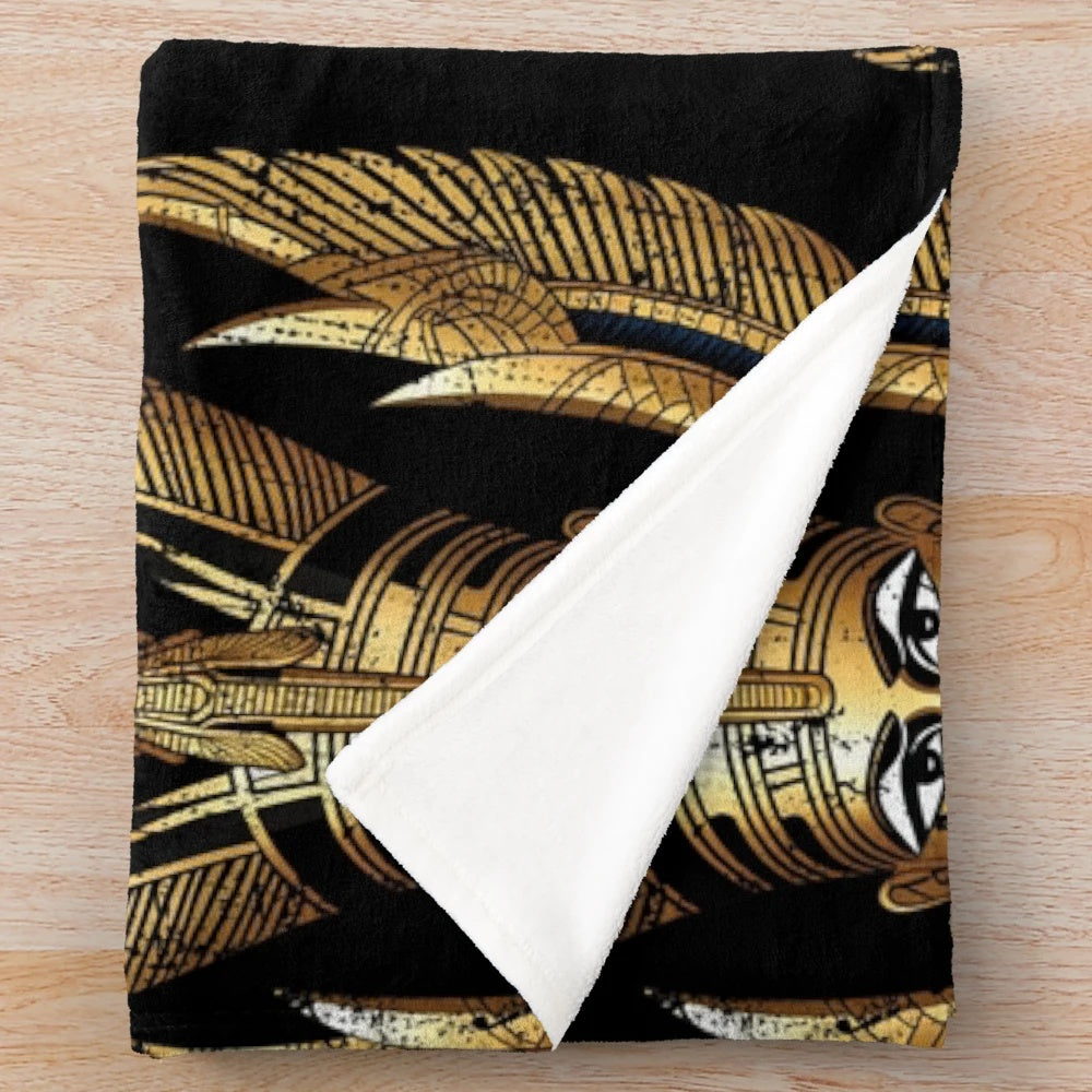 Plush blanket featuring a design blending Egyptian and Mayan god imagery