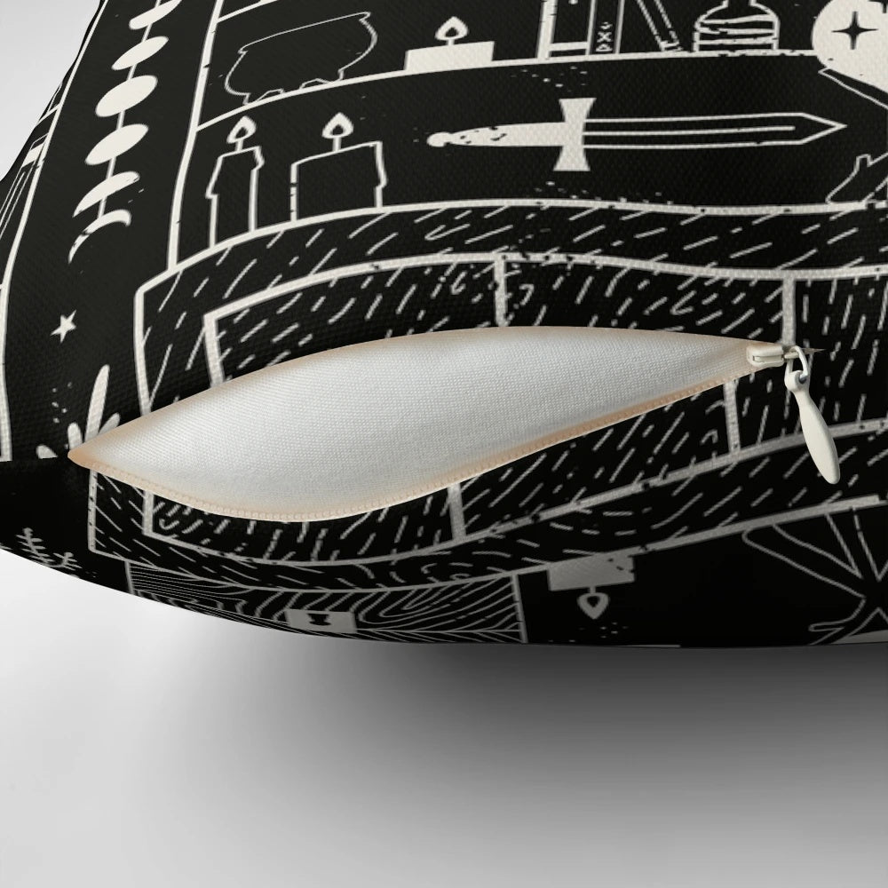 Moon-themed pillow with occult and supernatural design, perfect for witchy altars and shrines.